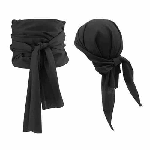 2 Stück Piratenkostüm Zubehör,Kopftuch+Gürtel,Bequem Piratenhut,Multifunktional Pirate Accessories,Piraten Kopftuch Für Weihnachten Halloween Karneval Geburtstag Party Rollenspiel Dekoration (Schwarz)