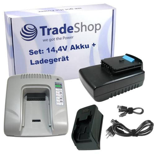 Trade-Shop Set 2 in 1: batteria agli ioni di litio 14,4 V/2000 mAh + caricatore con connettori USB, compatibile con Black & Decker 90551475, A1514L