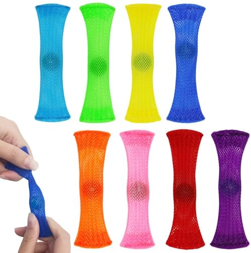 8 Stück Gewebter Netzschlauch mit Marmorspielzeug, Sensorisches Spielzeug, Mesh-Fingerspitzenspielzeug, Fidget Toys für Erwachsene Anti Stress