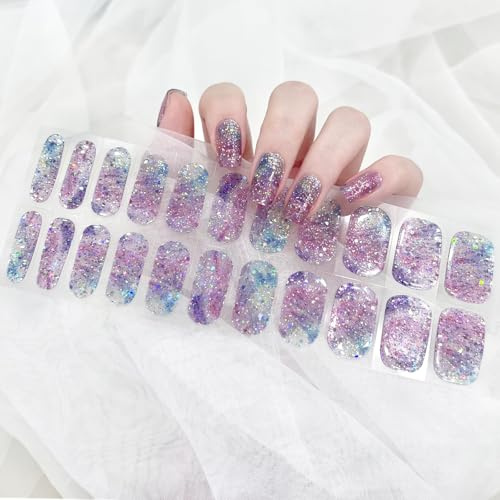 Celblisora 22 Pcs Semi Cured Gel Nail Strips,UV Gel Polish Wraps with Prep Pads and Nail File,Easy Apply and Remove DIY Manicure Kit for UV Lamp