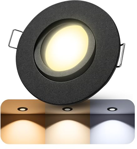 SSC-LUXon ORVIA Einbauspot schwarz schwenkbar IP65 GU10 3 Lichtfarben | Deckenspot IP65 schwarz - 360° schwenkbar, warm / neutral / kalt, dimmbar, für Bad, Dusche & Wohnzimmer, inkl. GU10 LED