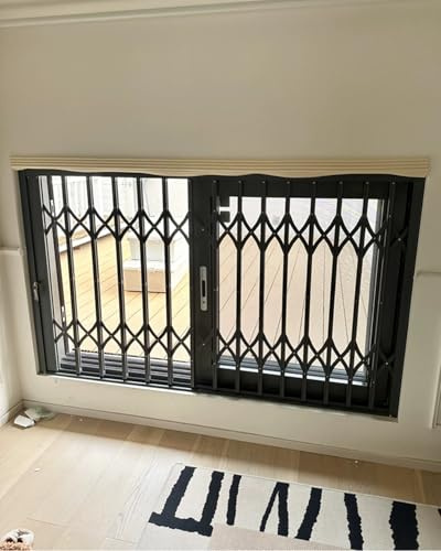 Fenstergitter Einbruchschutz Abschließbare Fenster, Einbruchschutz, Klappbare Balkonbarriere, Sicherheitsgitter, Kinder- und Haustiersicherheit, Ausziehbares Gartenhaus(50cmx150cm/20inx59in)