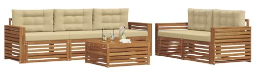 vidaXL Outdoor-Sofagarnitur mit Kissen 6 pcs Natur und Beige, Garten, modernes Outdoor-Sofa, gemütliche Terrassen-Sitzgruppe aus robustem Material