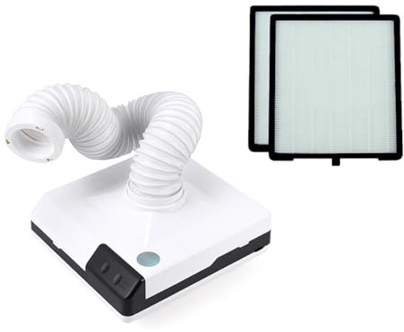 Nagelstaubabsaugung mit Ventilator, 60W Nagelsammler, verstellbar for Nagelstudio, Weiß, 19,5 x 21 6 cm(E Plug 2 Filters)
