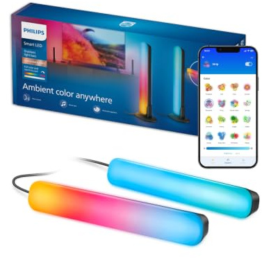 Philips Smart Lighting Gradient Lightbars, RGBIC-LED, Mehrfarb. Lichteffekte, Synchr. m. TV und Musik, Immers. Licht, Einf. Einrichtung, Connected by WiZ, Komp. mit Alexa, Google Home und Apple Home