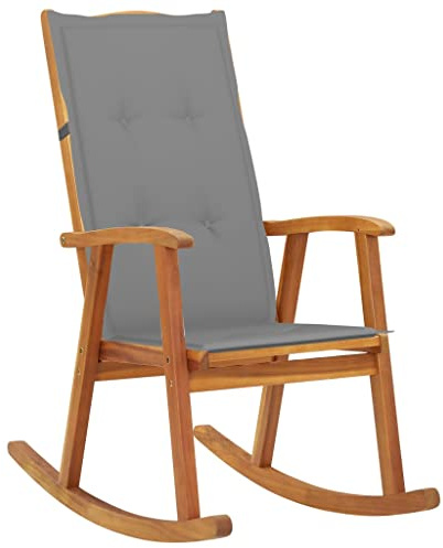 TUERYAFEK Vintage Schaukelstuhl Massivholz Akazie mit wasserdichter Auflage, hohe Rückenlehne, bis 110 kg belastbar, für Wohnzimmer und Terrasse
