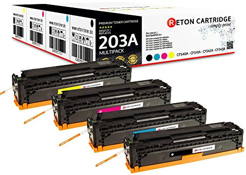 4 Reton Toner | 40% höhere Druckleistung | kompatibel für HP 203A, CF540A, CF541A, CF542A, CF543A für Laserjet Pro M281fdw, Pro M280nw, Pro M281fdn, Pro M254nw,Pro M254dw