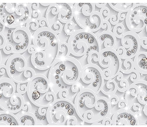 murando Fototapete selbstklebend 3D Effekt 343x256cm Foto Tapete Tapetenfolie Möbelfolie Wandverkleidung Wandtapete Motivtapeten Bildtapete Schlafzimmer 3d Effekt Ornament weiß grau f-C-0218-a-a