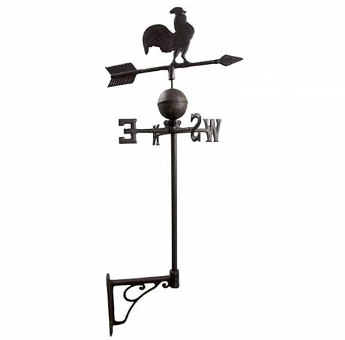 L'Héritier Du Temps Girouette Murale avec 4 Points Cardinaux Motif Coq sur Une Flèche en Fonte Patinée Marron 41x41x97cm