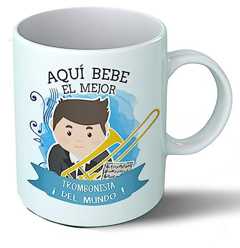 Planetacase - Taza Trombonista - Regalo Original - Cerámica Alta Resistencia 330 mL - Apta Microondas y Lavavajillas - Ideal Música y Músicos, Trombon Viento Metal, Trombonista, Él