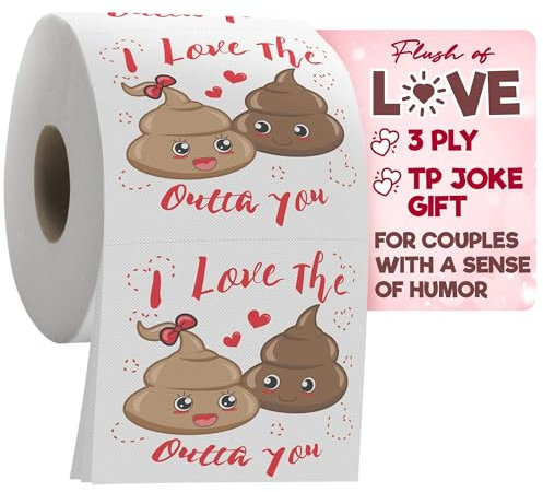 Toilettenpapierrolle mit Aufschrift „I Love The Poop Outta You“ romantisches Emoji 3lagiges Seidenpapier lustiges BadezimmerGeschenkidee für Männer und Frauen Geburtstag Valentinstag und Jahrestag