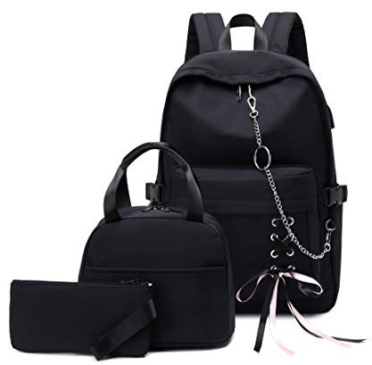 Joymoze Mädchen Laptop Rucksack mit Tasche für Mittagessen und Mäppchen Schwarze Kette
