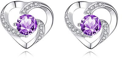 wynn's Silver Jewellery Set for Women, 925 Sterling Silver Heart Stud Earrings, Silver Necklace Pendant Set with White/Blue/Purple Cubic Zirconia, Gift for Girlfriend Mother Wife