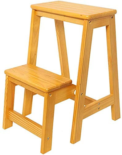 HUOQILIN Tritthocker Klappstufen, Trittleiter Aus Holz, Treppenstuhl Klappbar, Leiterstuhl Hockerleiter Klapphocker, Faltstuhl Trittstuhl Haushaltstritt,Wood Colour
