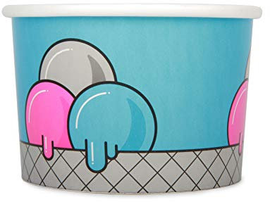 Sephra Disposable Ice Cream Tubs (Blue Bubble Pattern, 16oz, Pack of 50)