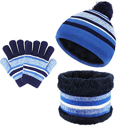 TAGVO Juego de gorro, bufanda, guantes 3 en 1 para niños, forro polar grueso, gorro de punto térmico, para niños de 3 a 6 años, accesorios de invierno
