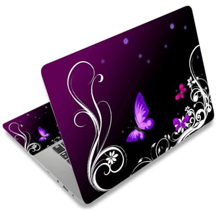 Laptop Haut Aufkleber Aufkleber, 12 13 13,3 14 15 15,4 15,6 Zoll Laptop Vinyl Aufkleber Abdeckung Schutz Notebook PC (2 Handgelenk Pad enthalten), wasserdicht abnehmbar, lila Schmetterling