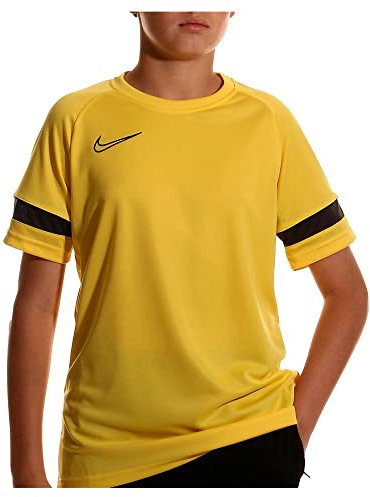 NIKE Boy's Academy 21 Training Top T Shirt, Tour Yellow/Black/Anthracite/Black, S UK