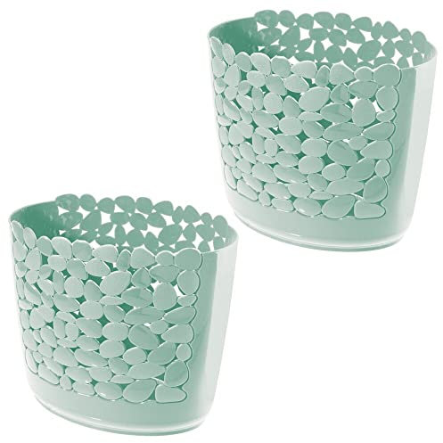 mDesign Waste Basket – Living Room, Office, or Bedroom Bin Made of Plastic – Household Rubbish Bin with Pebble Design – Set of 2 – Mint Green