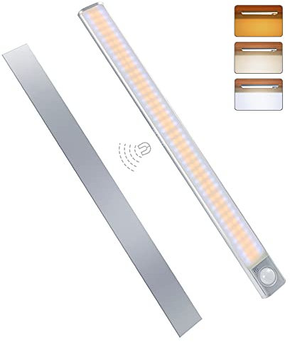 MERTTURM Lampe de Placard 160LED, Lampe à Détecteur de Mouvement, Luminosité Réglable avec 3 Couleurs, USB Rechargeable, Sans Fil, Convient à Armoires, Cuisines, Couloirs, Garage, Lampe de Poche