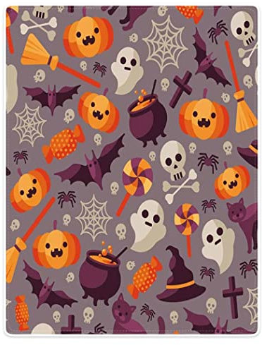 YISUMEI Decke 100x150cm Halloween Totenkopf Kürbis Fledermaus Weich Kuscheldecke Geschenk Sanft Flanell Fleecedecke