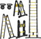 YUENFONG Teleskopleiter 3,8m Alu klappleiter, Klappbar Rutschfester Aluleiter Mehrzweckleiter Sprossenleiter Faltbar Schiebeleiter, max 150 kg Belastbarkeit, Schwarz (1,9+1,9M)