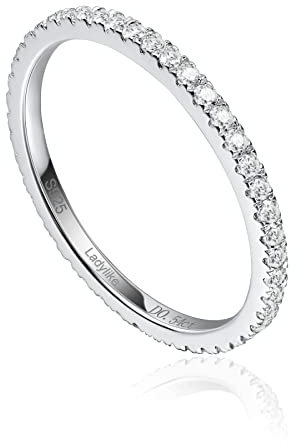 Ladylike Moissanite Eheringe Sterling Silber Eternity Bands für Frauen D Farbe VVS1 Stapelbarer Lab Diamond Ring Band 18 Karat Weißgold plattiert Moissanite Ringe, Größe 8.5