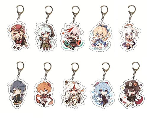 ZILEFSILK Anime Game Genshin Impact niedliche Acryl-Figur Schlüsselanhänger Set Cosplay Vision personalisierte Schlüsselanhänger Merch für Frauen, 57-10 Stück, Small