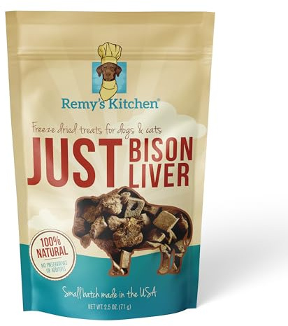 Remy’s Kitchen Freeze Dried Dog Treats – Bison Liver, Single Ingredient, All-Natural, USA Sourced, Human-Grade, Grain-Free High-Protein Training Treats, 2.5 oz