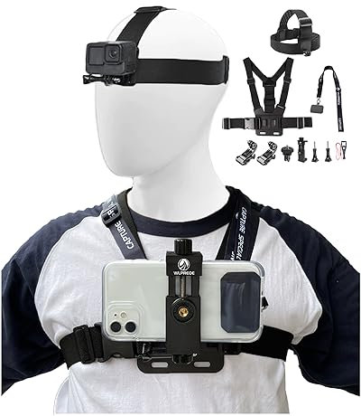 Phone Chest Mount Head Strap Accessories Kit - POV Phone Holder for Vlogging Video Compatible With iPhone 16 Pro Max Plus 15 14 13 - Hands Free Body Camera Mount for Immersive Fishing Recording