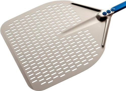 Gi.Metal Pala per Pizza Professionale extra leggera (0.416 Kg), Manico corto (30 cm), Testa in Alluminio anodizzato neutro - Linea Azzurra A -30RF/30