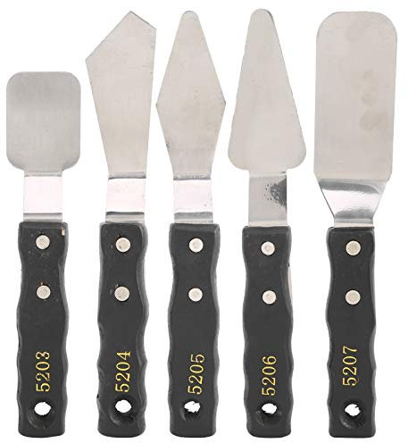 5 Spatole, Set di Coltelli per Pittura in Acciaio Inossidabile, Spatola Flessibile, Coltelli per Artisti con Manico in Legno, Accessori per Pittura a Olio, Raschietto per Miscelare Colori per Olio, Te