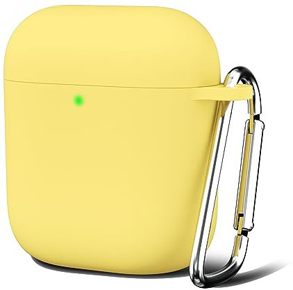 Oakxco für Airpods Hülle Silikon Bunt Matt Glatt Dünn Weich Gummi Airpods 1/2 Generation Case, Mädchen Einfarbig Hart Plastik Slim TPU Aesthetic Silikonhülle mit Karabiner, Gelb