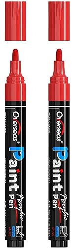 Overseas Red Paint Pens Paint Markers - Permanent Acrylic Markers 2 Pack, Water Based, Quick Dry, Waterproof Marker Pen for Rock, Wood, Plastic, Metal, Canvas, Glass, Fabric, Mugs. Medium Tip