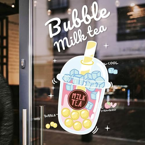 Svesoraco Bubble Tea Fensteraufkleber, Café, Milch, Tee, Dekoration, Boba, Teehaus, Boba, Planet, Masala, Chai, Fensterdekoration, Polsterung für Cafés, Schaufenster, Aufkleber