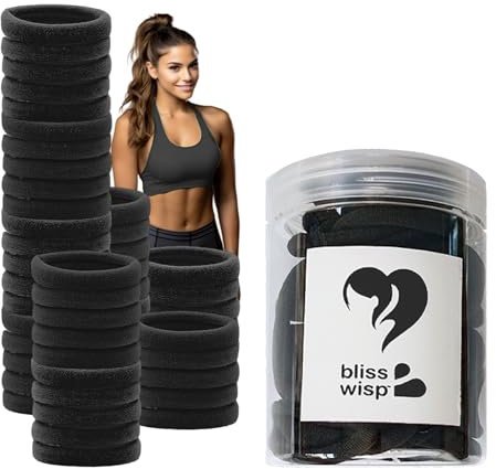 BLISSWISP Confezione da 50 elastici per capelli neri - elastici - elastici per donne e ragazze - complemento perfetto per toeletta o bagno. (Nero)