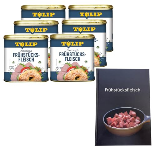 TULIP 6x Schweine-Frühstücksfleisch 340g + Kochbuch | Schweine-Frühstücksfleisch in der Dose und ein passendes Frühstücksfleisch gebundenes Kochbuch mit 57 Rezepten | 87% Schweinefleisch