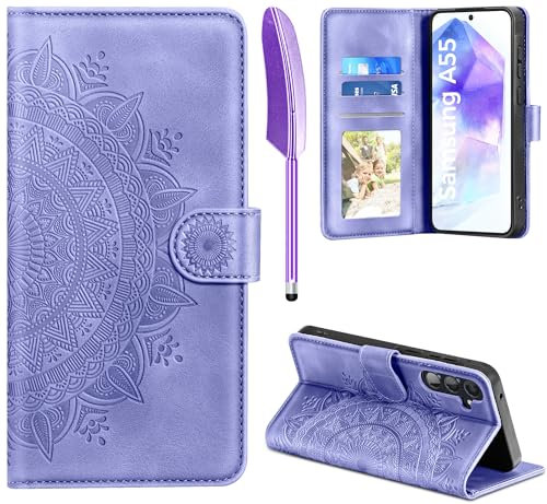 EASDNB Lederhülle für Samsung Galaxy A55 5G Hülle, Handyhülle für Galaxy A55 Flip Wallet PU Leder Case [Kartenfach] [Magnet] [Standfunktion] Prägung Klapphülle Schutzhülle für Samsung A55, Lila