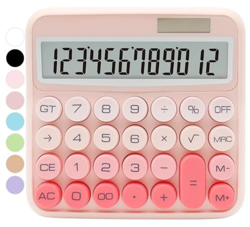 Calcolatrice rosa sfumata con ampio display LCD e pulsanti grandi, accessorio da ufficio per donne, scuola, casa, lavoro