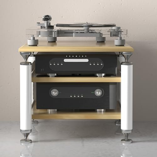 TV Rack HiFi Regal Audio Schrank,Multifunktionales Ablageregal,Vinyl Plattenspieler Stand,Offene Ablagen,mit Aufbewahrung,Platzsparend,für Wohnzimmer,Schlafzimmer,Büro,Wohnheim.(White wood color,62x57