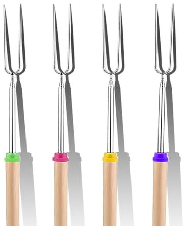 suzmei 4 Pack Marshmallow Toasting Forks Kit - Extendable Stainless Steel Smores Sticks for BBQ and Campfire - Retractable Outdoor Campfire Accessories for Roasting Marshmallows and Hot Dogs (4)