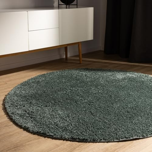 benuta Basic Hochflorteppich Teppich Wohnzimmer Sohari - Hellgrün 80 cm Rund - Minimalistischer Look - Weich & Waschbar - Für Schlafzimmer, Flur oder Esszimmer - Geeignet für Fußbodenheizung