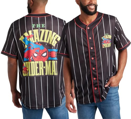 Marvel Herren Baseballtrikot – Avengers Spider Man Venom Hipster Hip Hop Button-Up Baseballtrikot Herren (Größen: S-XL), Größe XL, schwarze Spinnennadeln