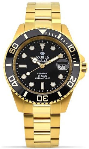 LOUIS XVI Le Baron Automatik 3100 - Ø 41 mm - Herren Uhr - Wasserdicht - Armband Gold - Zifferblatt Schwarz - Automatikuhr