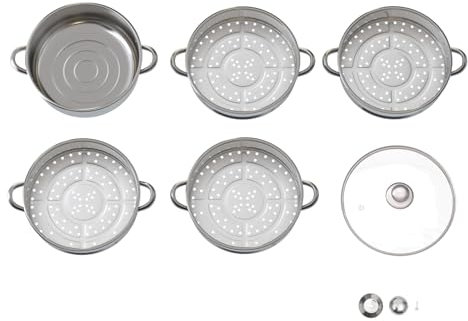 Set di pentole a vapore in acciaio inox, 30 cm, vaporizzatore a 5 strati, pentola a vapore per zuppe, design poroso, vaporizzatore per carne e verdura per cucina a induzione