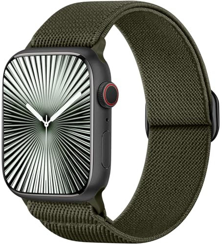 Ynitec Solo Loop cinturino di ricambio compatibile con Apple Watch 42mm 44mm 45mm 46mm 49mm, morbido sport nylon band braccialetti elastici per iWatch 10 9 8 7 6 5 4 3 2 1 SE Ultra, Verde militare