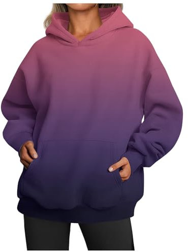 Generisch Sweat à capuche décontracté avec col rond et dégradé de couleur pour femme Grand pull, lilas, L