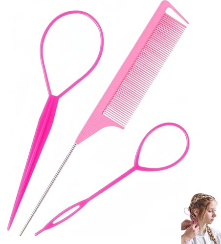 3pcs Hair Styling Accessories, Hair Tools, Hair Loop Pull Through Tool, French Plait Hair Braiding Tool, Hair Pull Through Tool,French Braid Loop Tool, For Making Women And Girls Hair Style