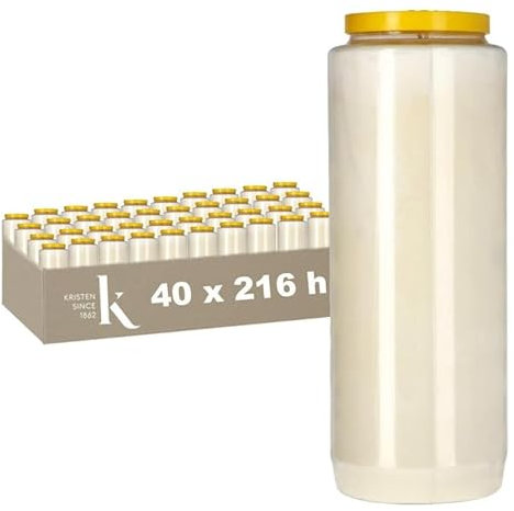 KRISTEN Bougies de Cimetière Blanches - Lot de 40 - Bougies de Neuvaine Longue Durée (216 Heures) - Bougies Funéraires - Bougies Commémoratives