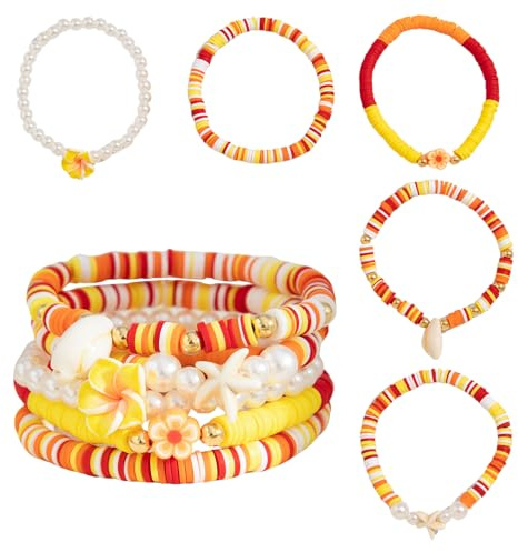 Riceel Bracelets de Perles Empilables, Ensemble de Bracelets Extensibles Perlés Coquillages Bijoux de Poignet pour Les Vacances